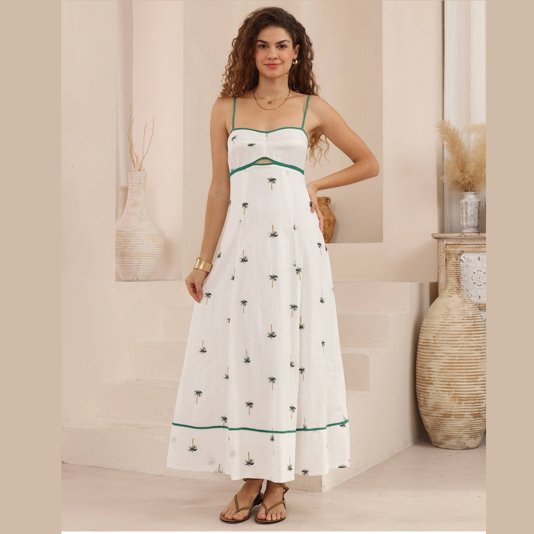green wrap dress short Green Tropical Floral Print Cotton Tube Maxi Dress with Pocket main image 0
