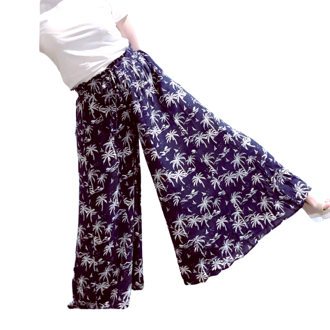 Charli Pants - Navy Palm Tree