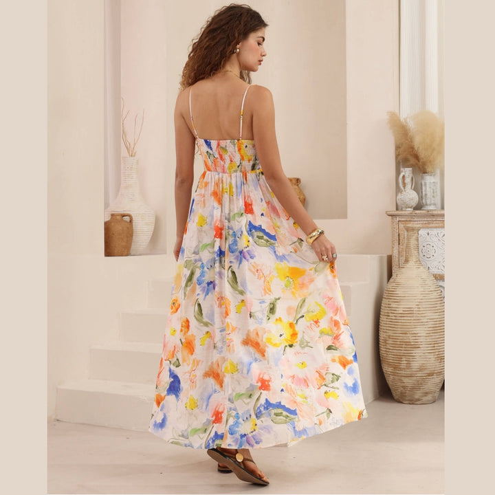 Cascade Maxi Dress Spaghetti Strap Abstract  Dress