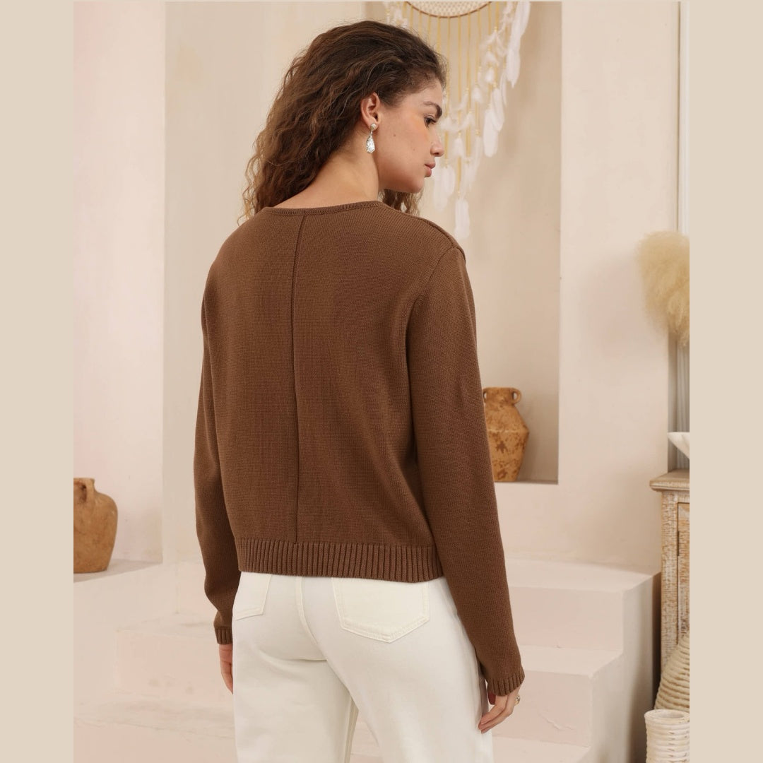 Molly Lightweight Cotton Blend Cardi - Brown