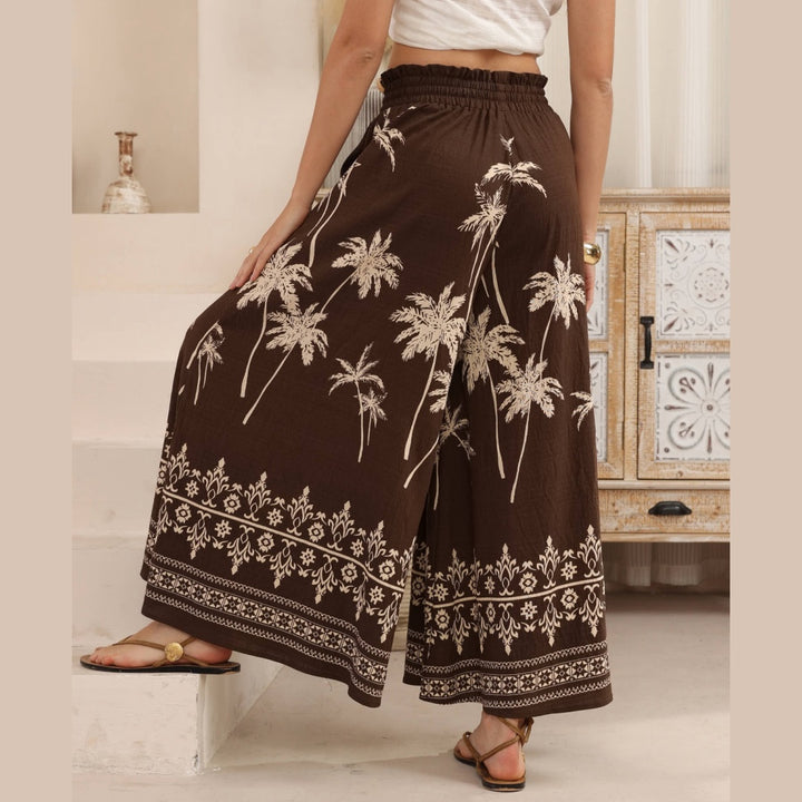 Brown Palm Tree  High Waisted Wide Leg Pants