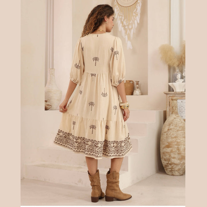 Melanie MIDI DRESS - EMB BROWN