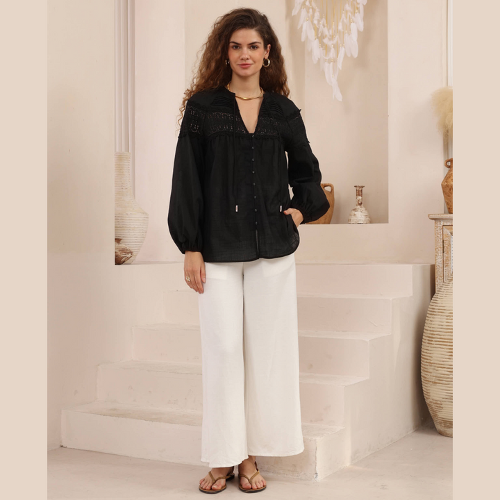 Luna Lace Blouse - Black