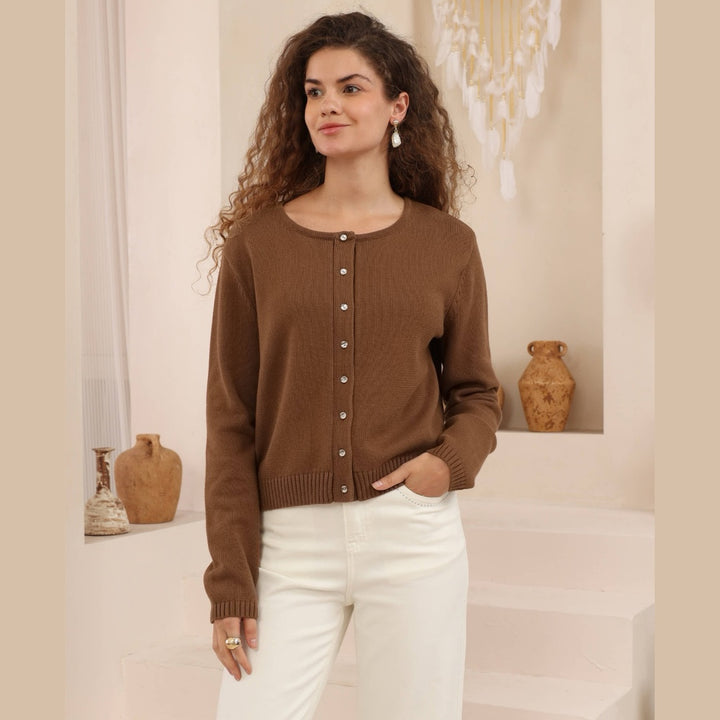 Molly Lightweight Cotton Blend Cardi - Brown