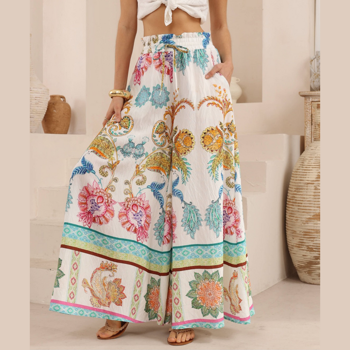 Bohemian Bloom  High Waisted Wide-Leg Pants