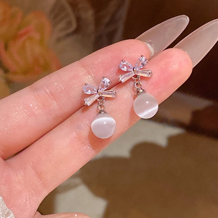 moonstone Stering Sliver Bow Tie Drop Earrings