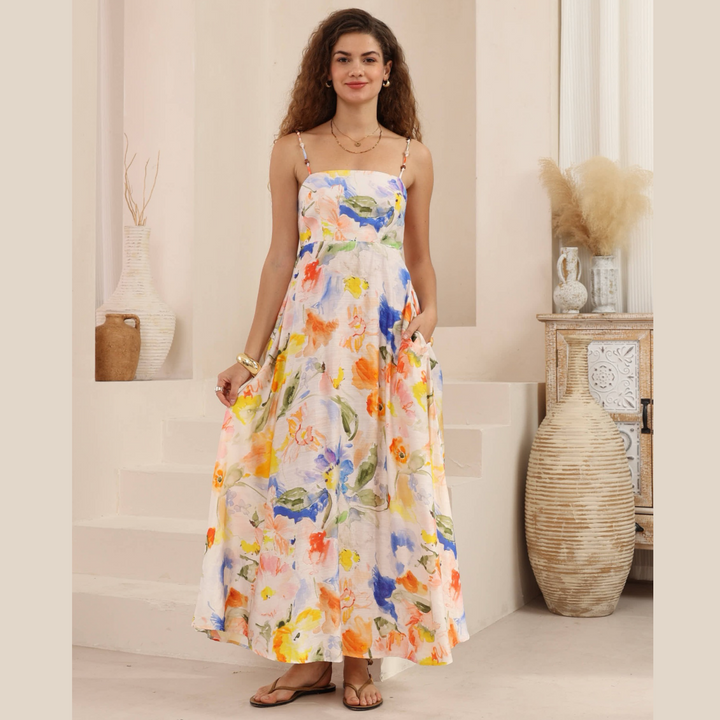 Cascade Maxi Dress Spaghetti Strap Abstract  Dress