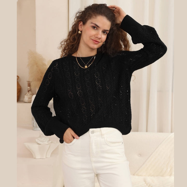 Luna Lace Knit Sweater – Black