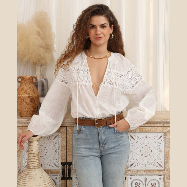 Luna Lace Blouse - White