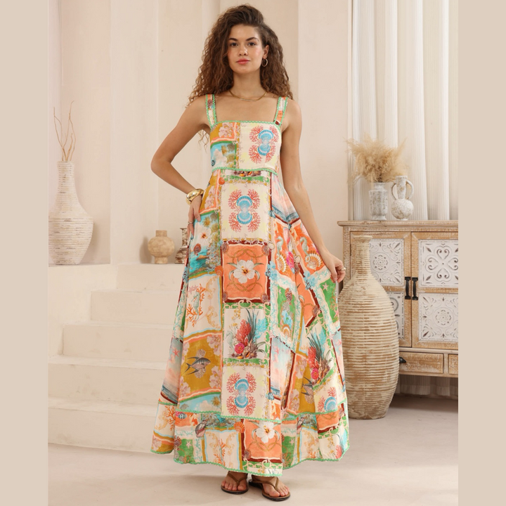 Cascade Abstract Ric Rac Maxi Dress