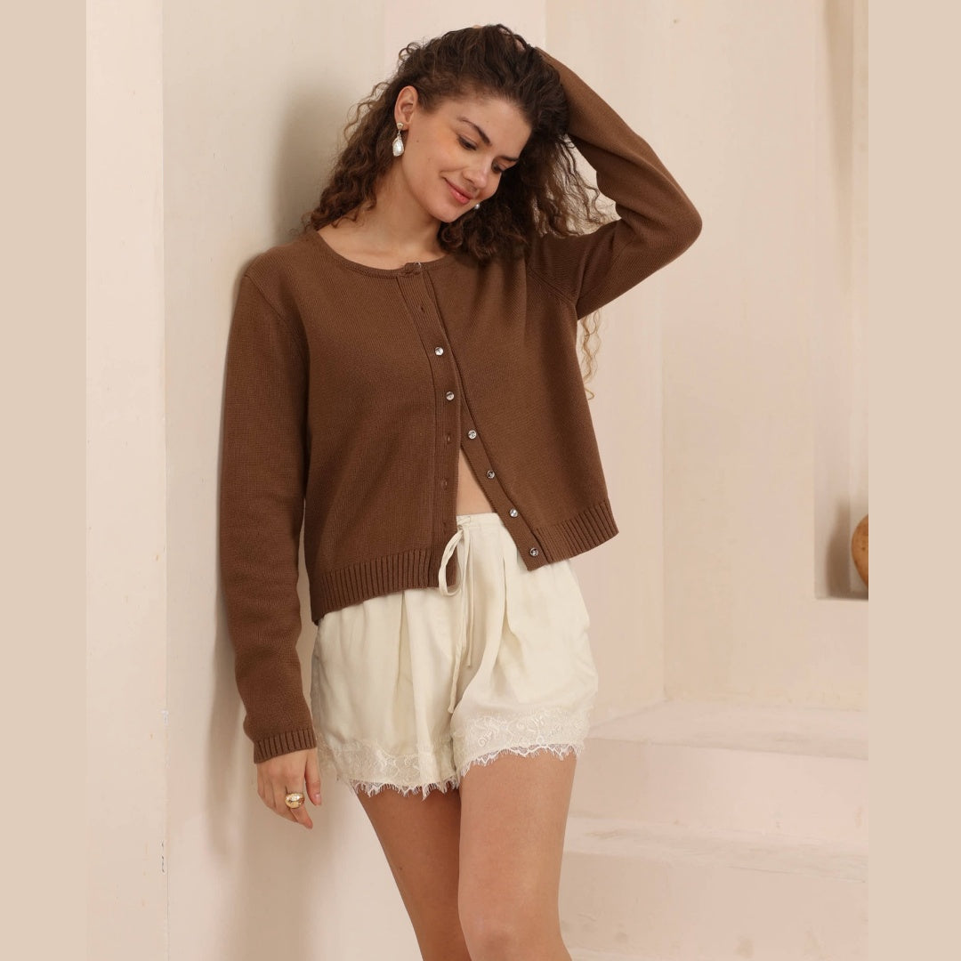 Molly Lightweight Cotton Blend Cardi - Brown