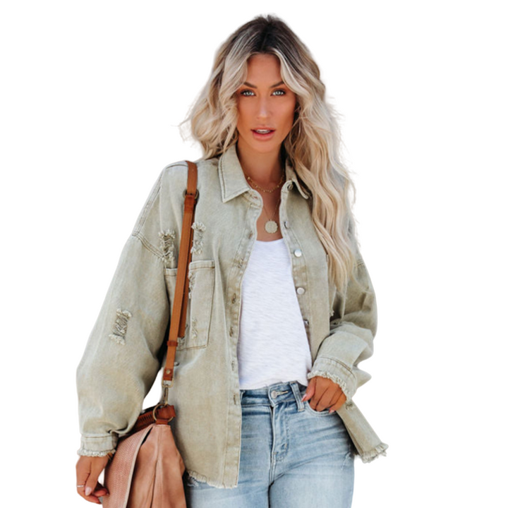 Distressed Raw Denim jacket-Green