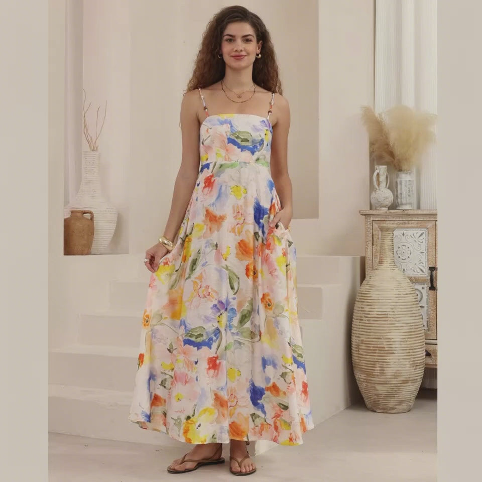 Cascade Maxi Dress Spaghetti Strap Abstract  Dress