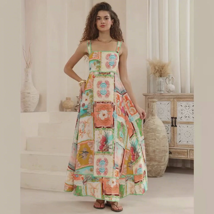 Cascade Abstract Ric Rac Maxi Dress