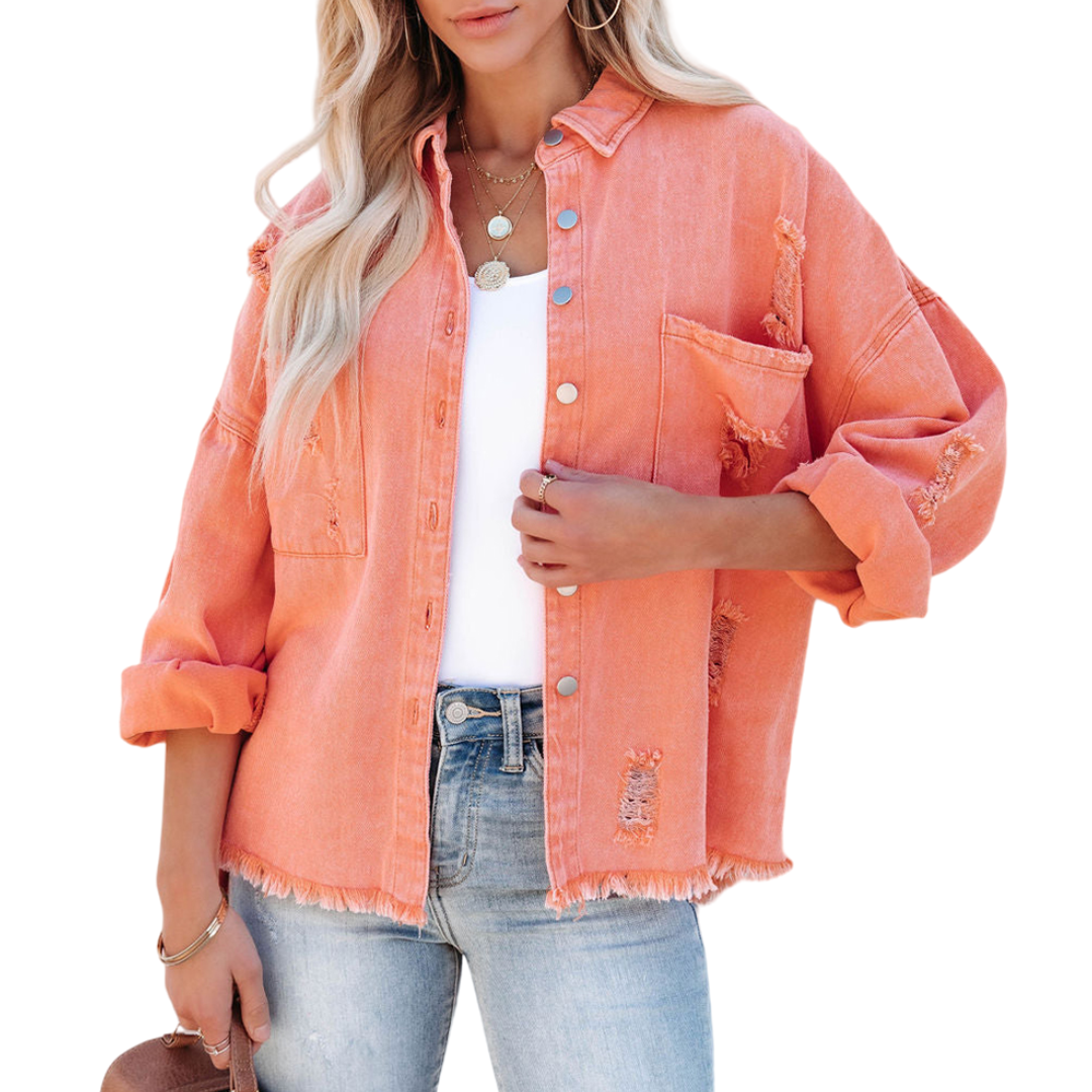 Distressed Raw Denim Jacket-Orange