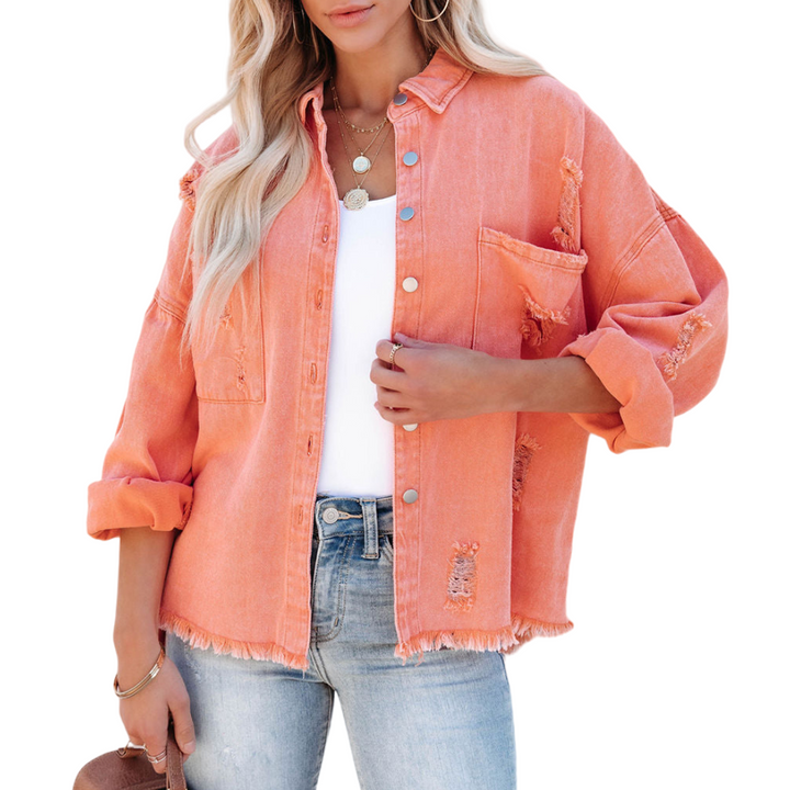 Distressed Raw Denim jacket-Orange