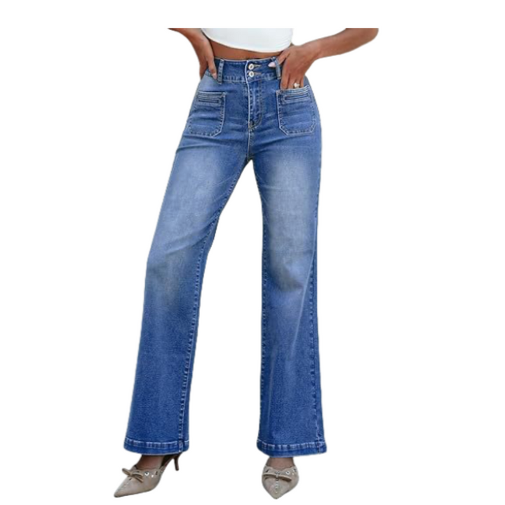 Bowen High Waist Straight Leg Jeans in Medium Wash Denim