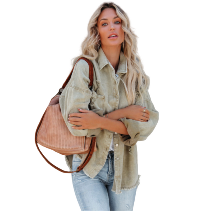 Distressed Raw Denim Jacket-Green