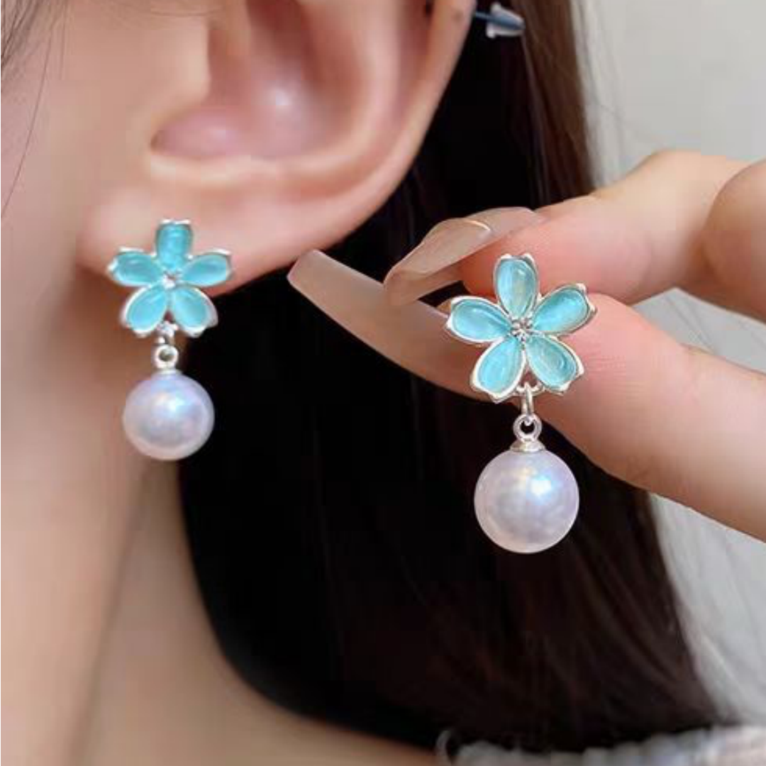 Azure Blossom Pearl Earrings