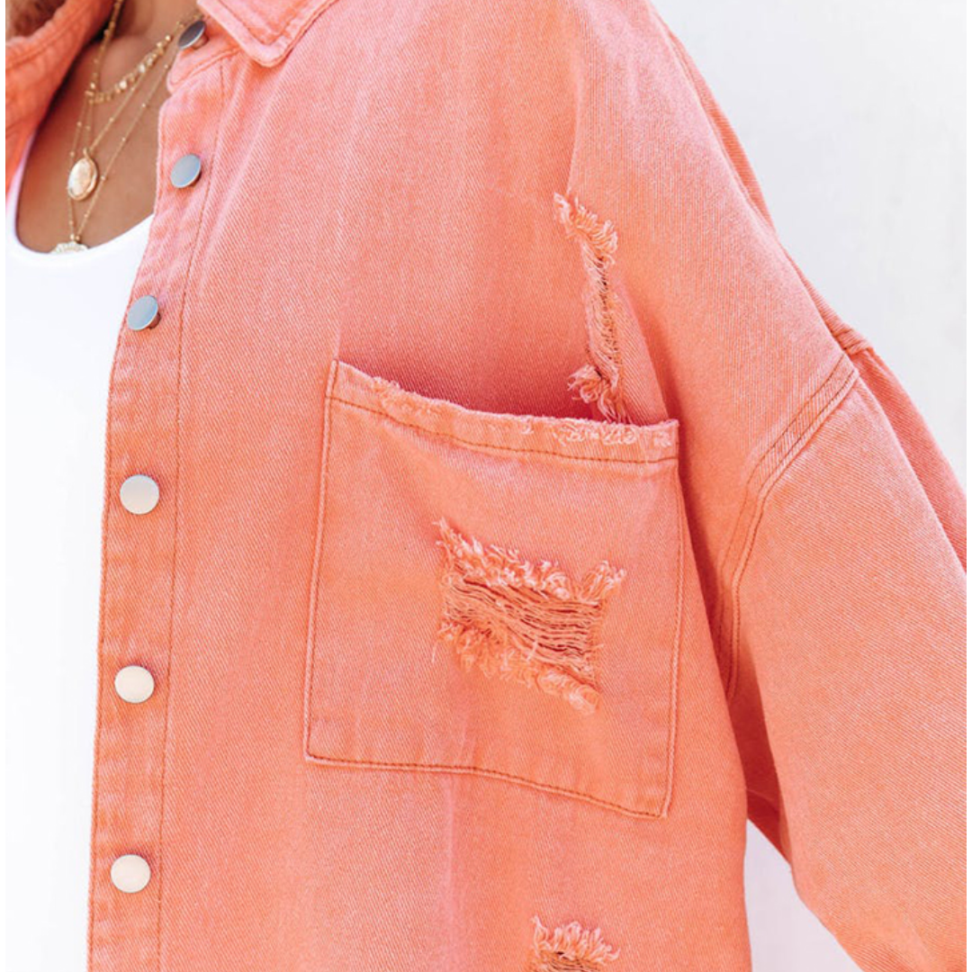 Distressed Raw Denim Jacket-Orange