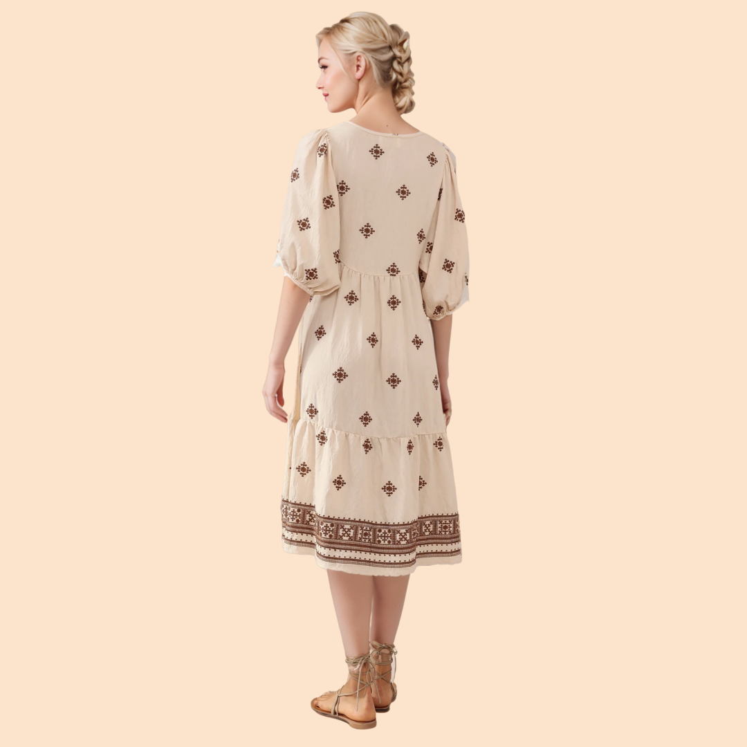 Melanie MIDI DRESS - EMB BROWN