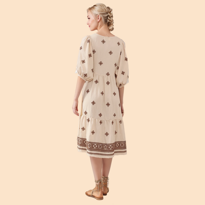 Melanie MIDI DRESS - EMB BROWN