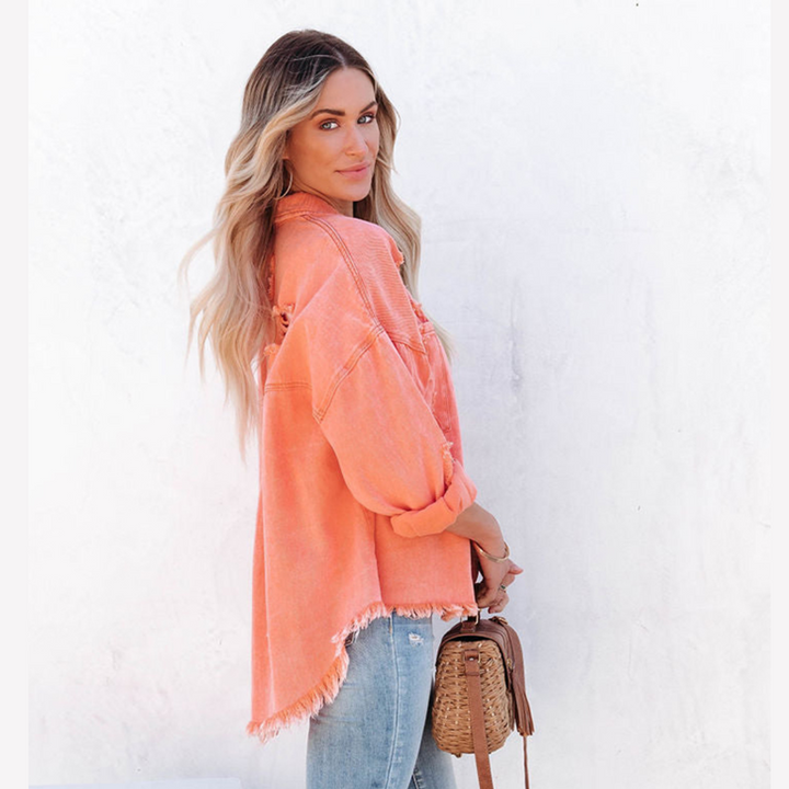 Distressed Raw Denim Jacket-Orange