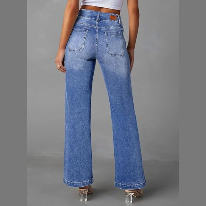 Bowen High Waist Straight Leg Jeans in Medium Wash Denim