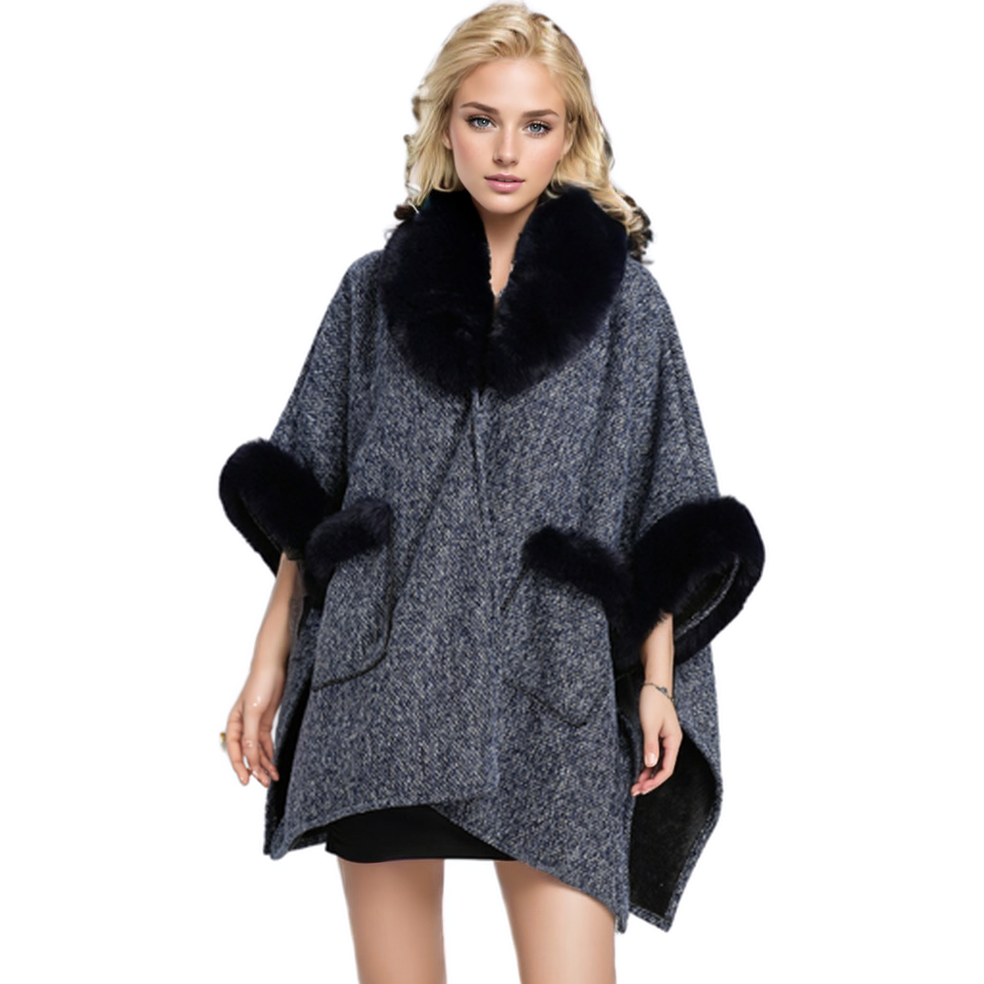 Fur Cape In Navy