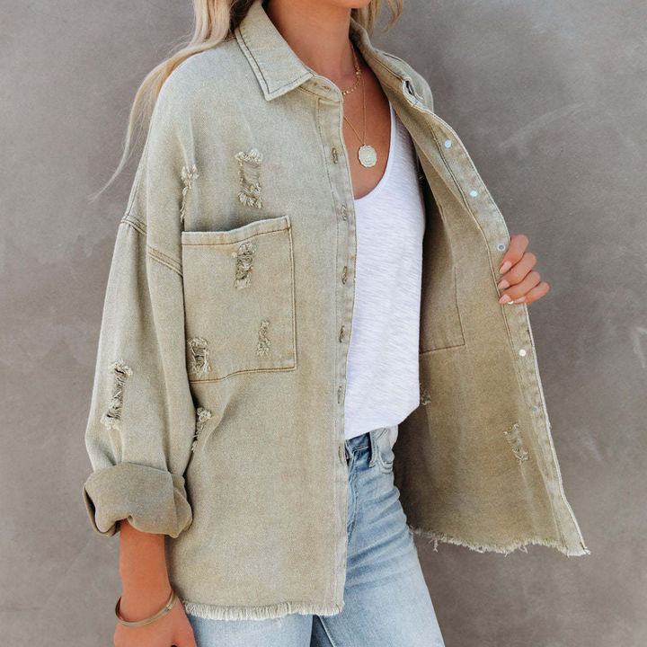 Distressed Raw Denim jacket-Green