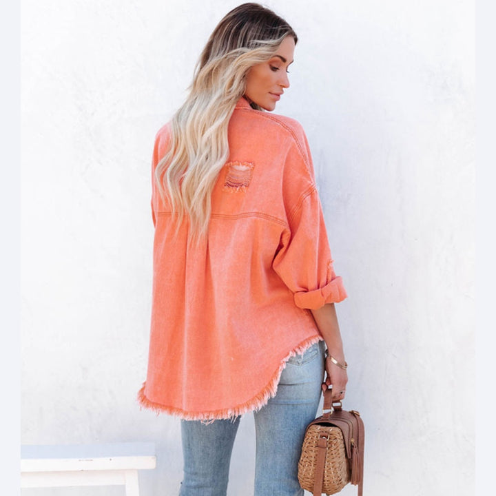 Distressed Raw Denim Jacket-Orange