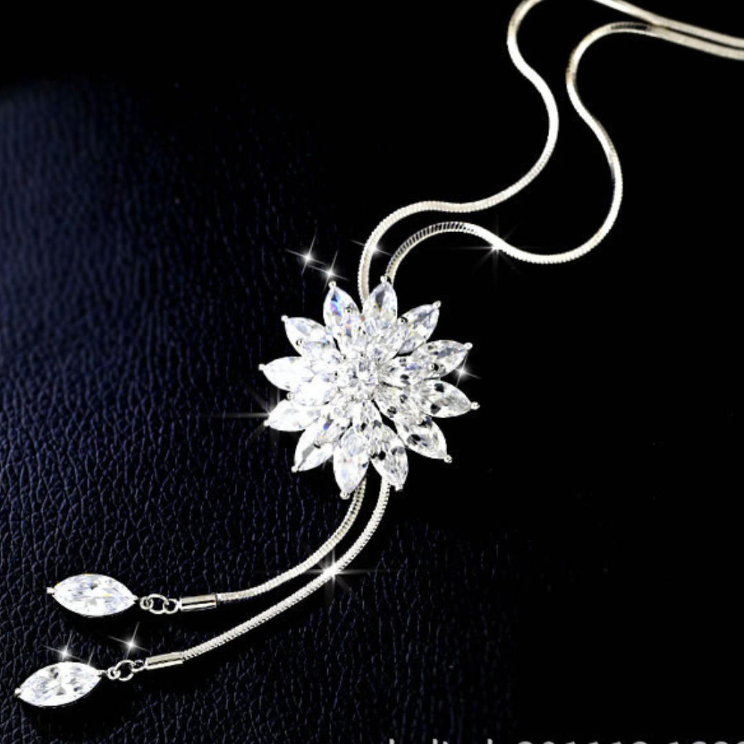 Sparkling chrysanthemum pendant long  chain necklace