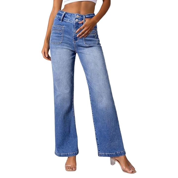 Bowen High Waist Straight Leg Jeans in Medium Wash Denim