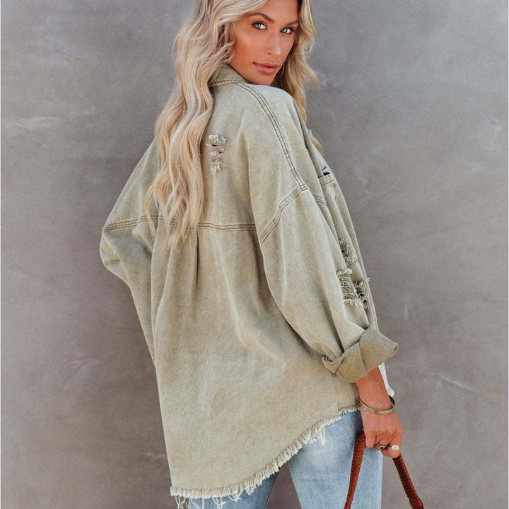 Distressed Raw Denim Jacket-Green