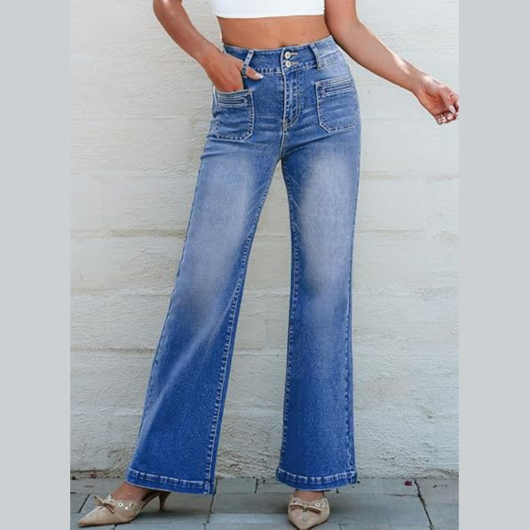 Bowen High Waist Straight Leg Jeans in Medium Wash Denim