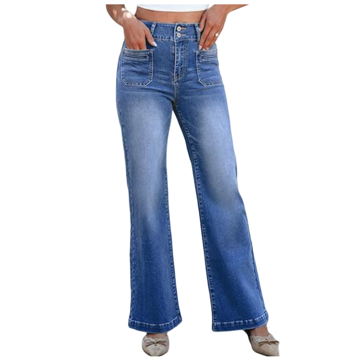 Bowen High Waist Straight Leg Jeans in Medium Wash Denim
