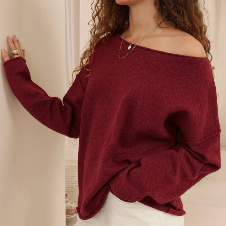 Muse On/ Off-Shoulder Knit Jumper - Maroon