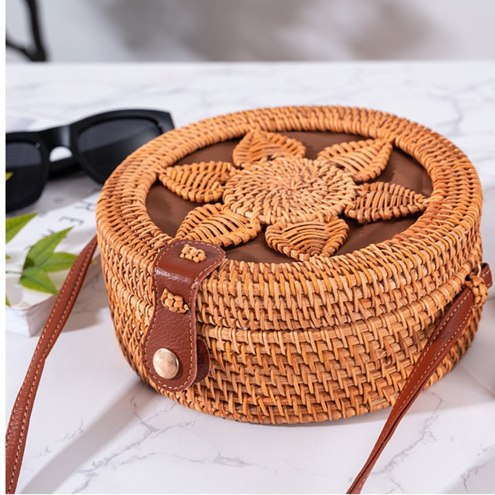 Flower Handwoven Rattan Clutch Bag
