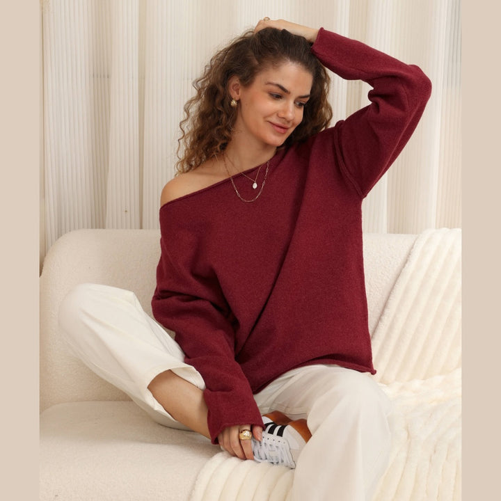 Muse On/ Off-Shoulder Knit Jumper - Maroon
