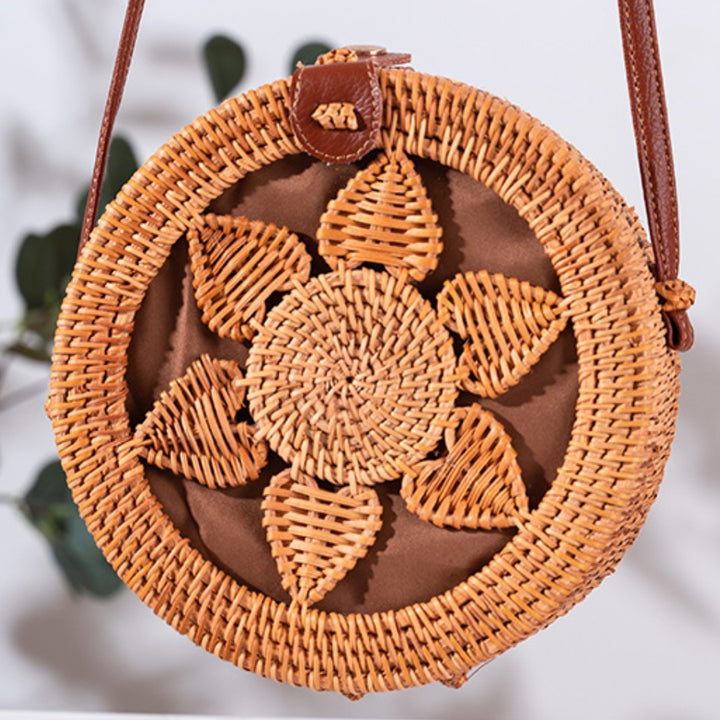 Flower Handwoven Rattan Clutch Bag