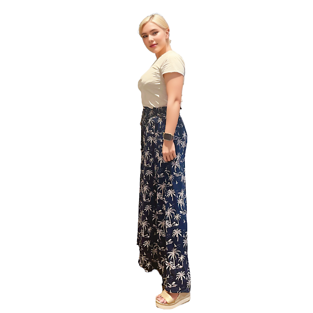 Charli Pants - Navy Palm Tree