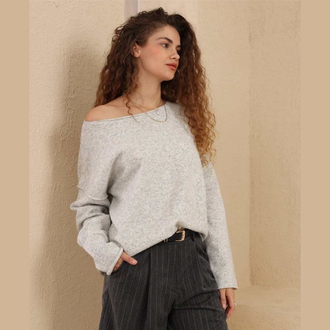 Muse On/ Off-Shoulder Knit Jumper - Grey