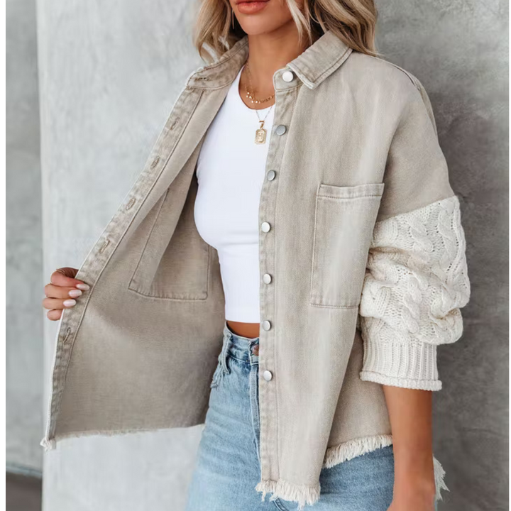 Denim Jacket  With Knit  Sleeves