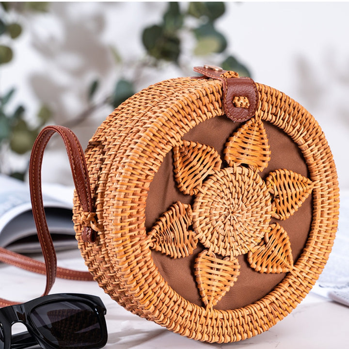 Flower Handwoven Rattan Clutch Bag