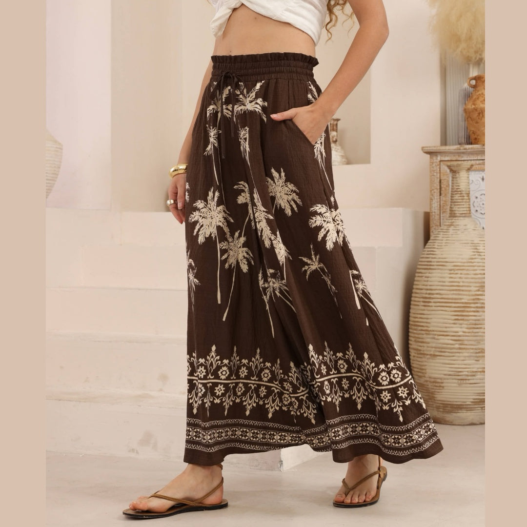 Brown Palm Tree  High Waisted Wide Leg Pants