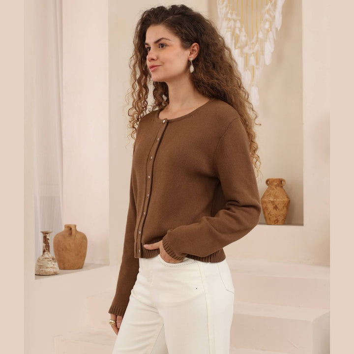 Molly Lightweight Cotton Blend Cardi - Brown