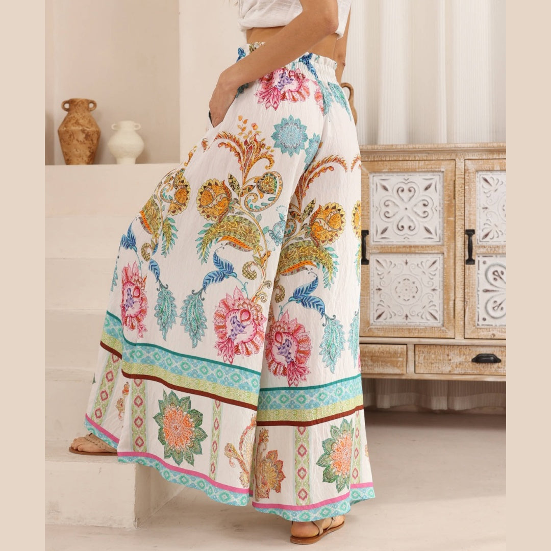 Bohemian Bloom  High Waisted Wide-Leg Pants