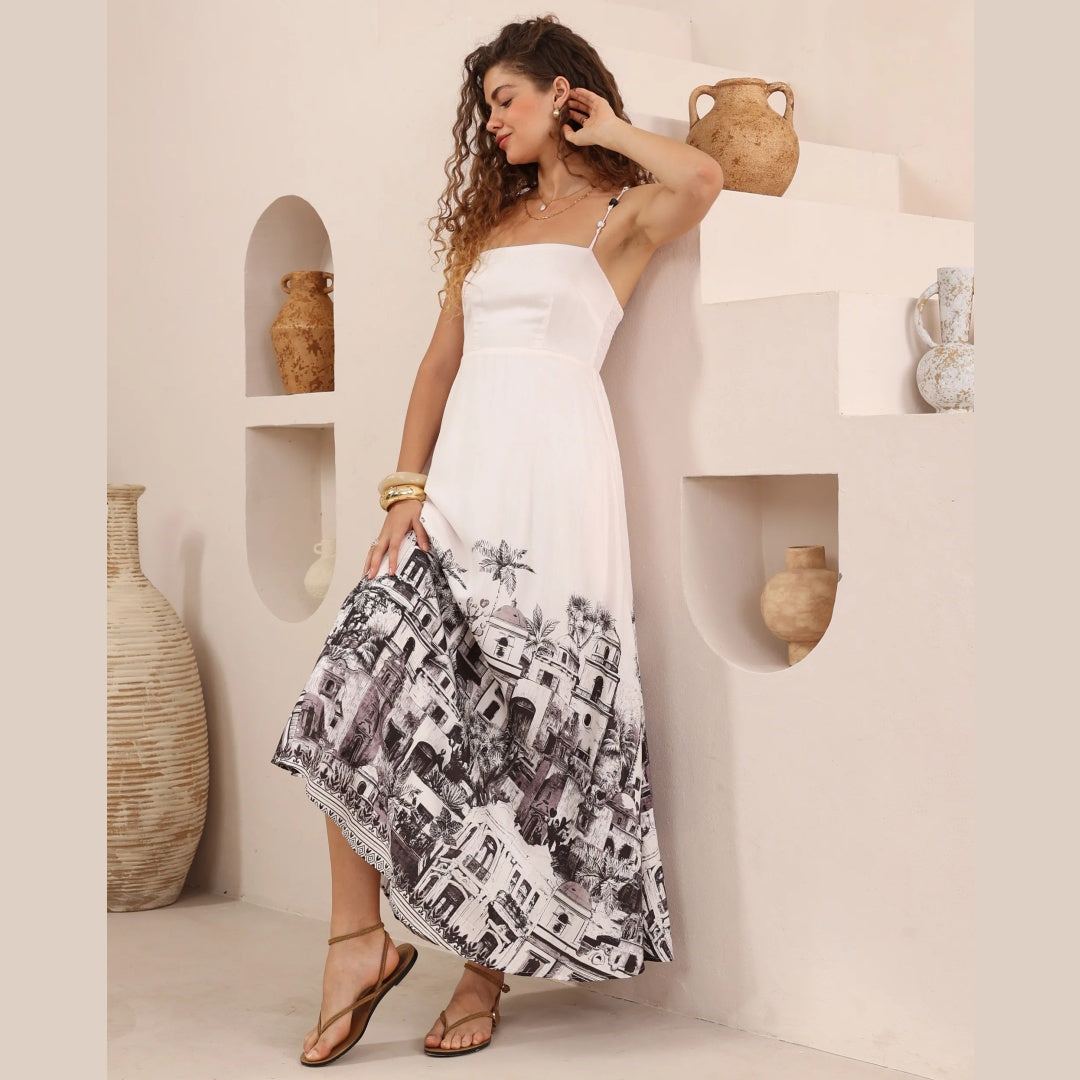 Black Abstract  Spaghetti Strap Abstract  Dress