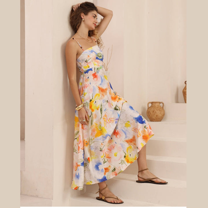 Cascade Maxi Dress Spaghetti Strap Abstract  Dress