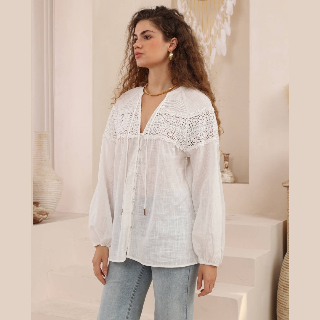 Luna Lace Blouse - White